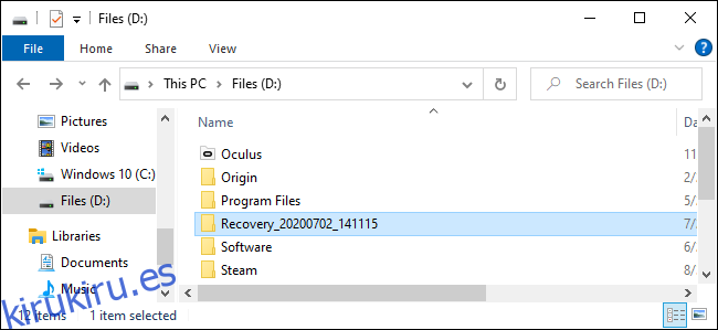 Donde Windows File Recovery coloca los archivos recuperados.
