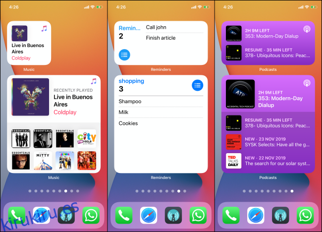 Diferentes tamaños de widgets en la pantalla de inicio de iOS 14