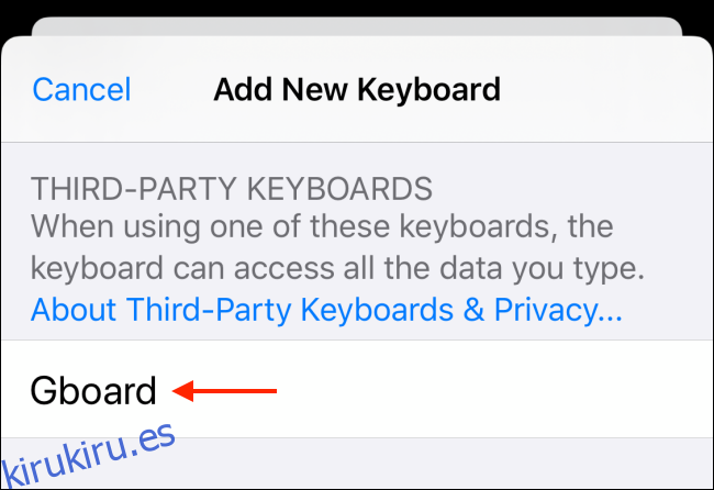 Elija el teclado que desea agregar