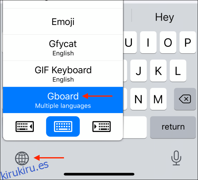 Toque el icono de globo para cambiar al nuevo teclado
