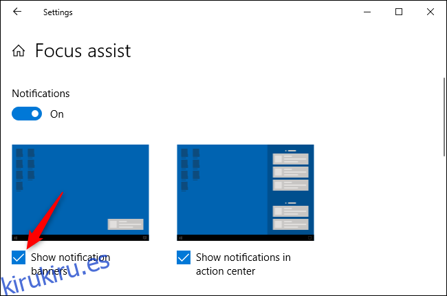 Deshabilitar los banners de notificación para una aplicación en la configuración de Windows 10.