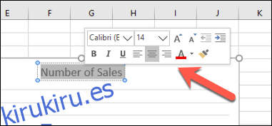 El menú de formato del cuadro de texto emergente en Excel
