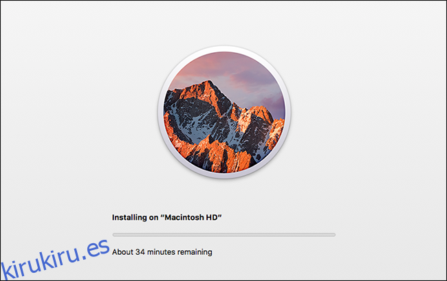 Una barra de progreso de instalación de macOS.