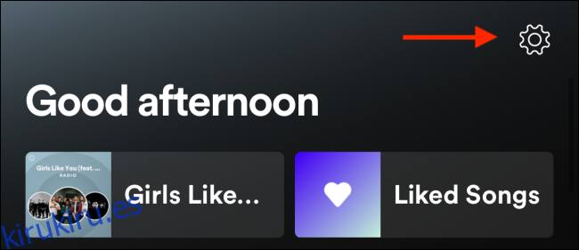 Toque el ícono de Configuración desde Inicio en Spotify