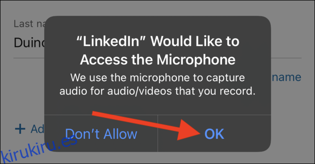 Otorgue permiso a la aplicación de LinkedIn para acceder al micrófono de su teléfono