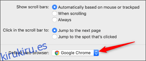flecha para seleccionar el navegador predeterminado