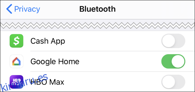 Permisos de la aplicación Bluetooth en un iPhone.