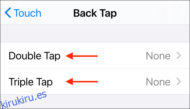 Seleccione las opciones de Double Tap o Triple Tap