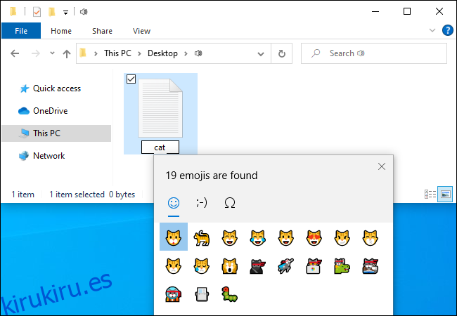 Buscando emoji de gato en Windows 10.