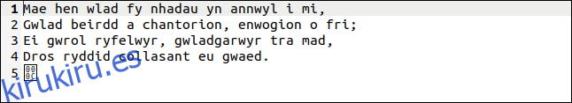 Texto en galés extraído.