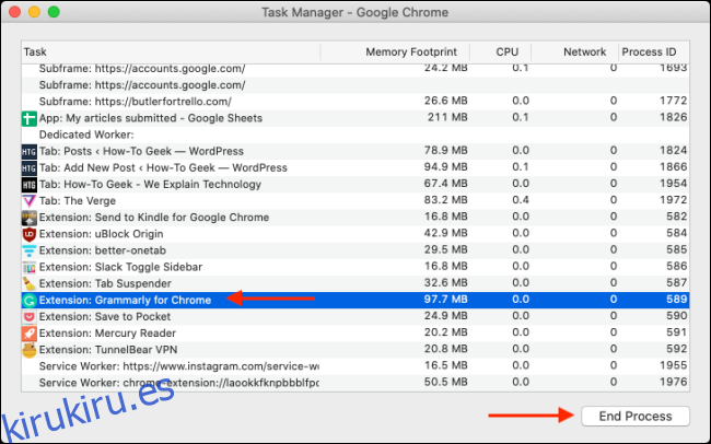 Finalizar proceso en el Administrador de tareas en Chrome