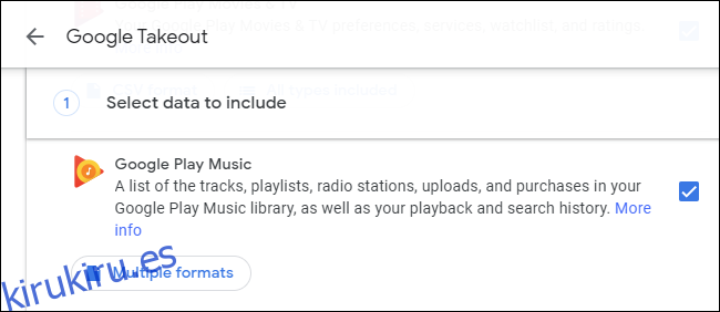 Descarga de datos de Google Play Music desde Google Takeout