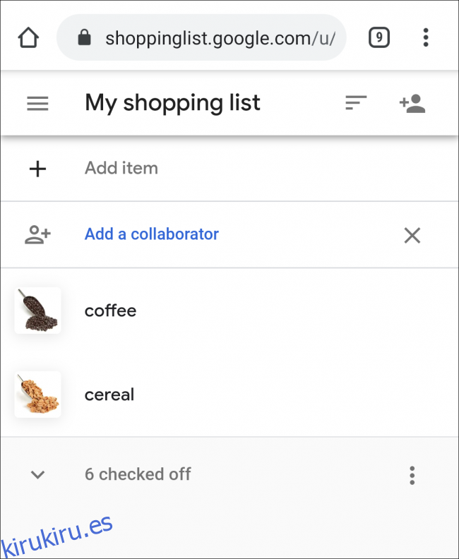Lista de compras del Asistente de Google