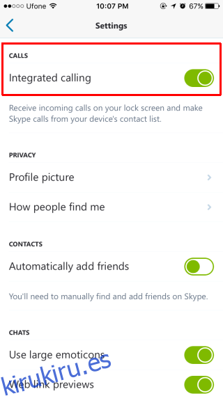 llamadas integradas de skype