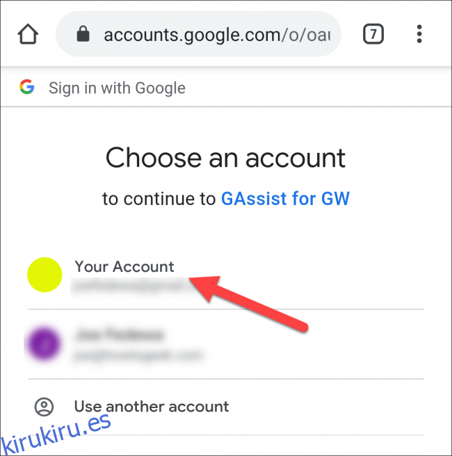 Seleccione su cuenta de Google.
