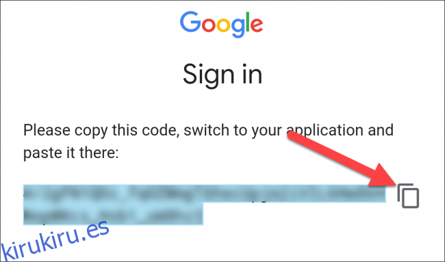 Toque el icono del cuadrado en capas para copiar el código de autenticación.
