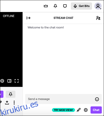Un ejemplo de la sala de chat de Twitch para un canal en el sitio web de Twitch