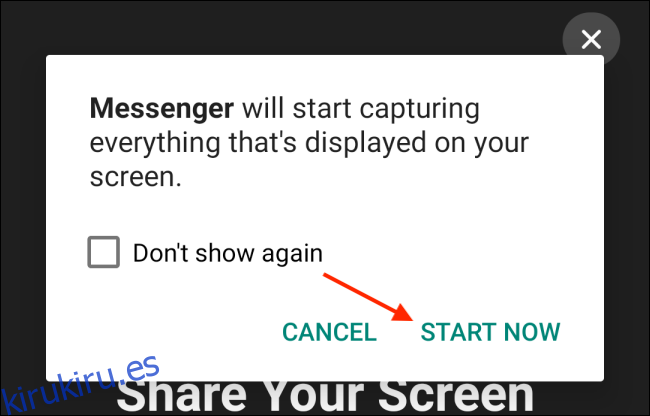 Toca Iniciar ahora en Messenger para Android