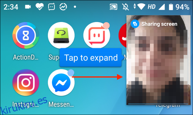 Toque para expandir el menú Imagen en imagen para Facebook Messenger en Android