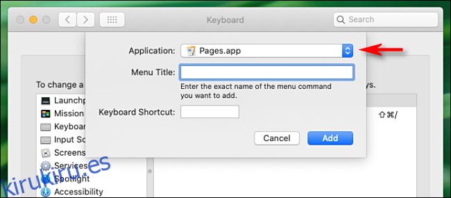 Seleccione la aplicación que desea que tenga un atajo de teclado.
