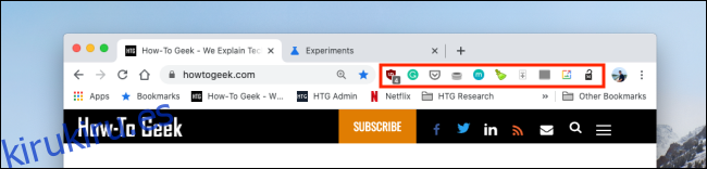 Todas las extensiones en la barra de herramientas de Chrome
