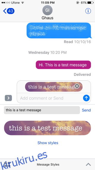 Envío de estilos de mensajes personalizados