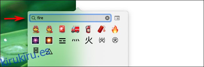 Escriba una palabra en el cuadro de búsqueda para buscar emoji en Mac.