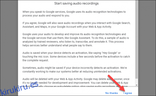acuerdo de grabaciones de audio de google