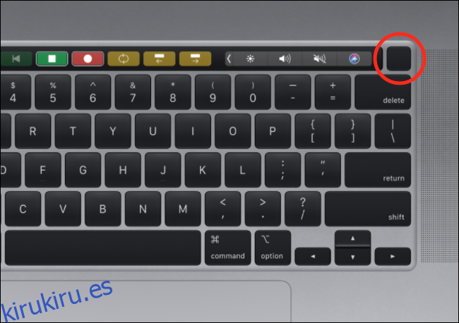 El botón Touch ID en un teclado MacBook Pro.