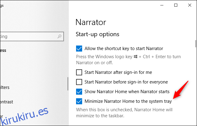 Opciones de Narrador de Windows 10 que se refieren a un 