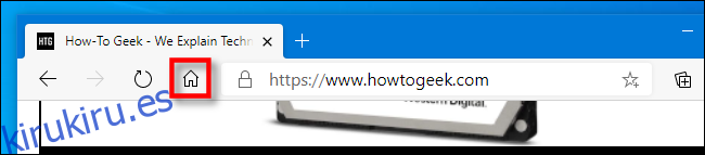 El icono de la página de inicio en la barra de herramientas de Edge.