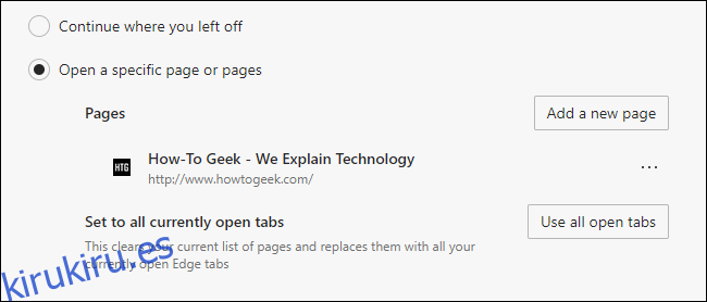Una página de inicio personalizada agregada a Microsoft Edge.