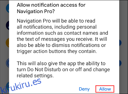 Permitir el acceso a notificaciones de navegación profesional