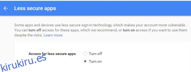 Aplicaciones menos seguras: gmail