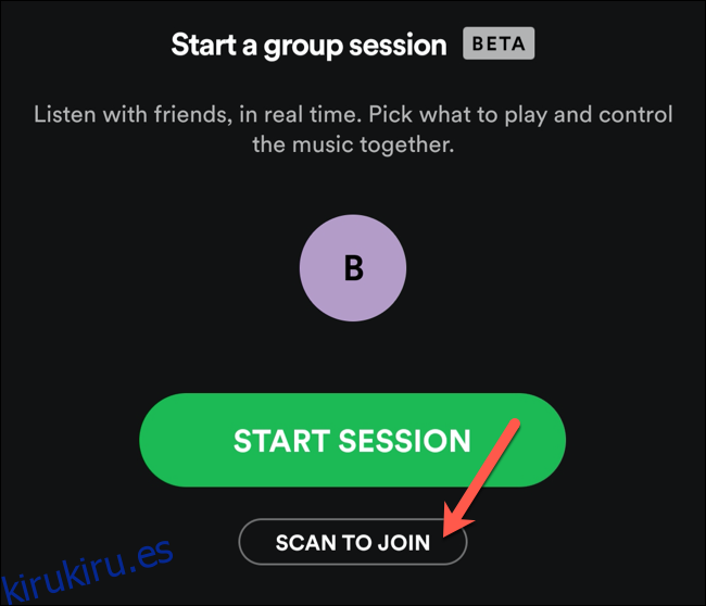 Toque Escanear para unirse para escanear un código de invitación de sesión grupal de Spotify cercano