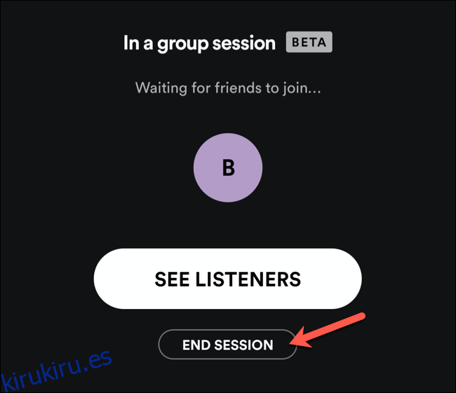 Toque Finalizar sesión para finalizar una sesión grupal de Spotify.