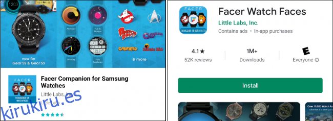 La aplicación Facer en Galaxy App y Google Play Stores.