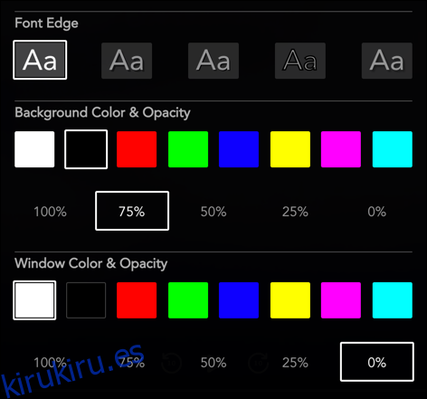 Seleccione el borde de la fuente, el color de fondo y de ventana, y los valores de opacidad de fondo y ventana de las opciones proporcionadas.