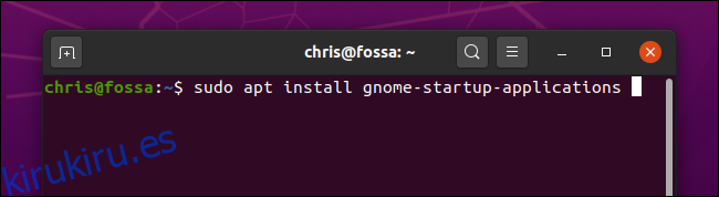 Instalación de la herramienta de aplicaciones de inicio GNOME en Ubuntu.