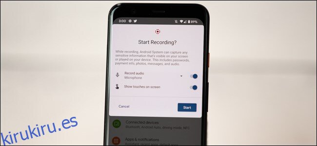 Opciones de grabador de pantalla de Android 11