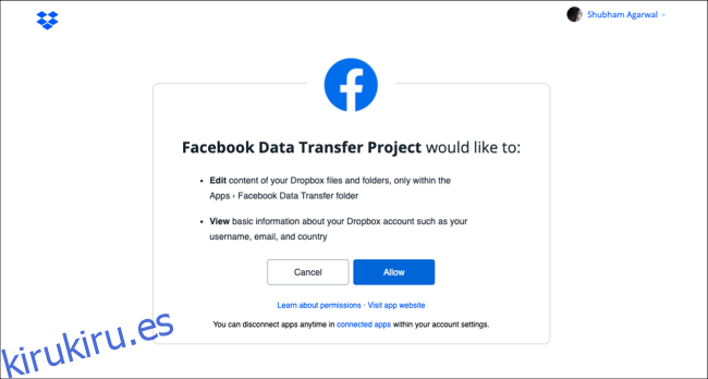 Otorgar acceso a Facebook al almacenamiento en la nube