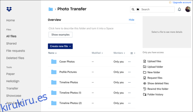 Transfiere fotos y videos de Facebook a Dropbox