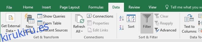 filtro de datos de Excel