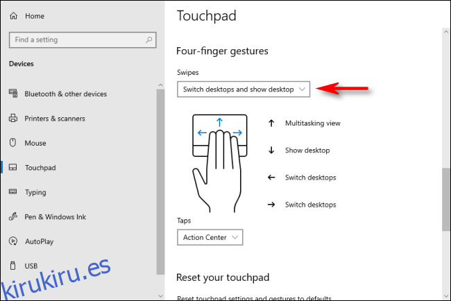 Gestos del TouchPad de cuatro dedos en Windows 10 que cambian los escritorios virtuales