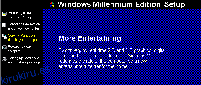 El proceso de instalación de Windows Millennium Edition.