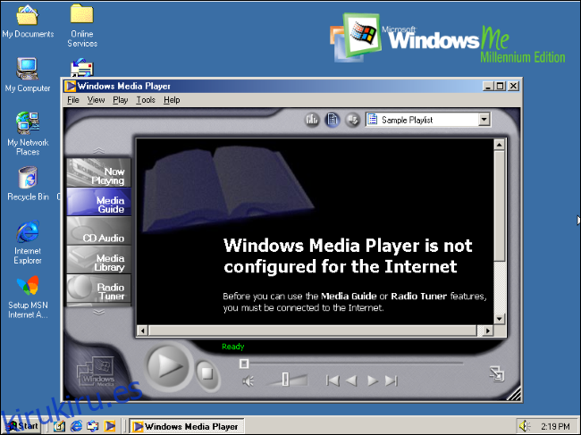 Reproductor de Windows Media 7 en Windows Me.