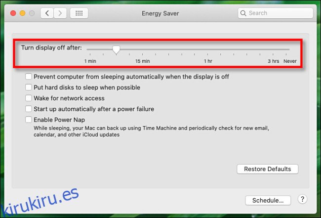 Control deslizante de pantalla Mac Energy Saver