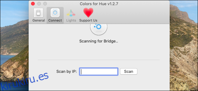 Ingresando una dirección IP de Hue Bridge en la aplicación Colors for Hue.