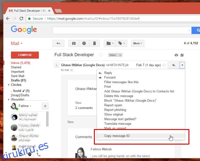 Cómo encontrar el ID de mensaje para un correo electrónico de Gmail [Chrome]