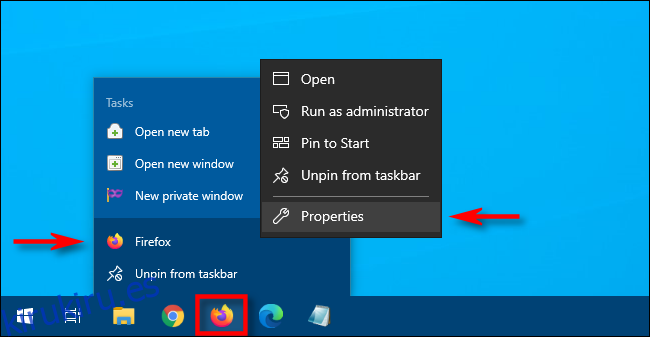En Windows 10, haga clic con el botón derecho en el icono de la barra de tareas, luego haga clic con el botón derecho en el acceso directo y seleccione 